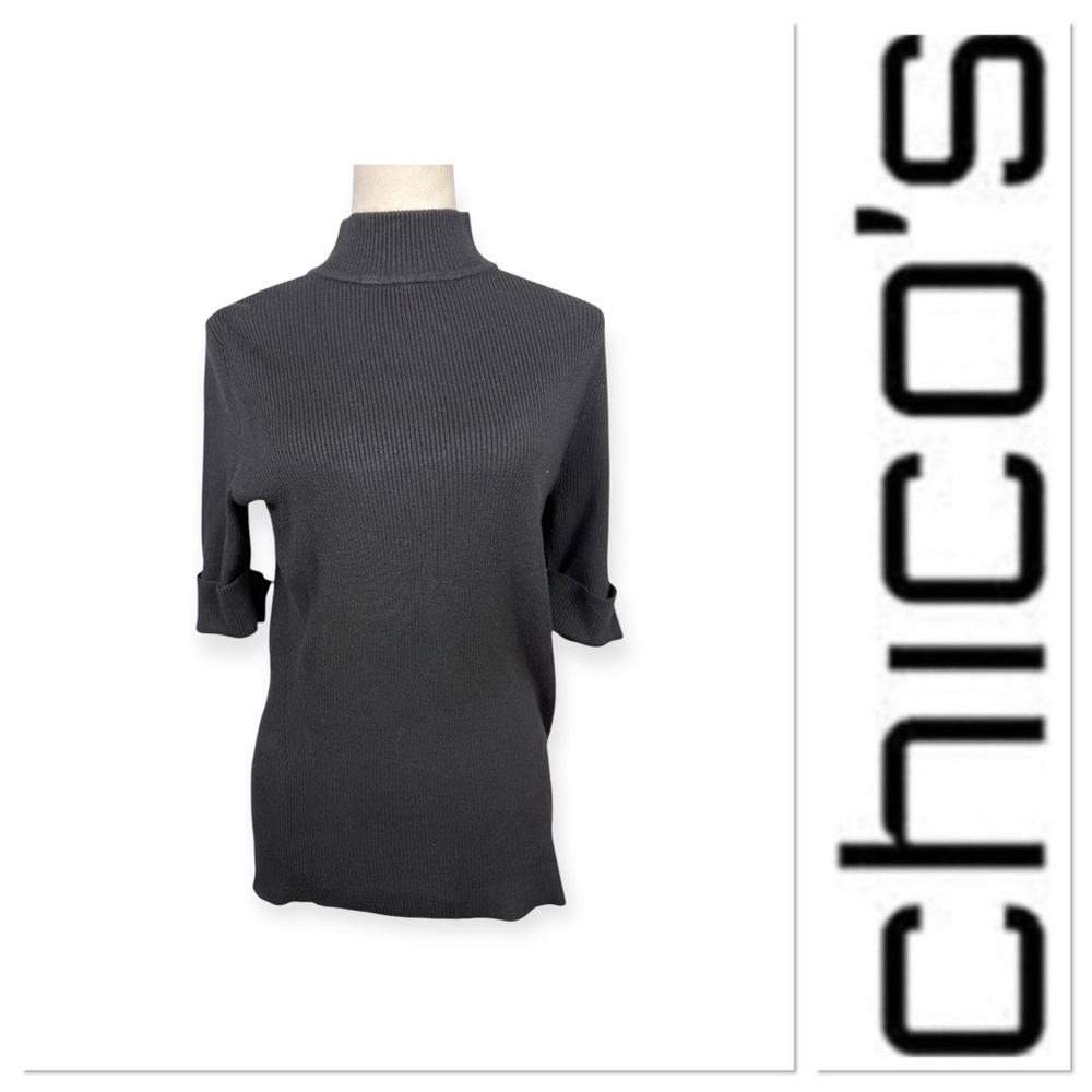 NWT Chico’s Marielle elbow length black mock neck sweater size 1-medium/8